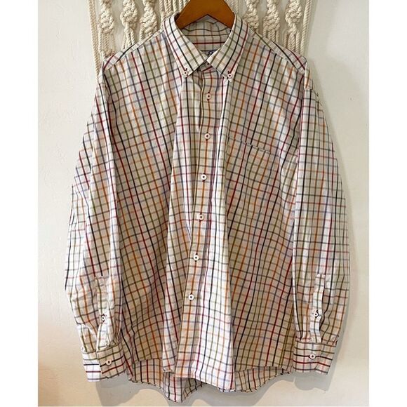 Alan Flusser Shirt Men's XL Checkered Striped Business Casual Preppy Classic - Picture 1 of 7